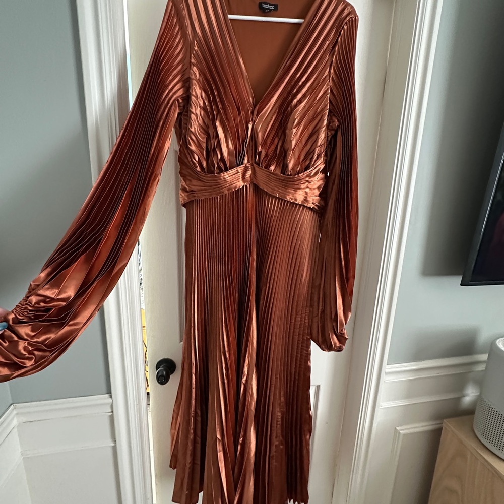 Rust Pleated Maxi Dress